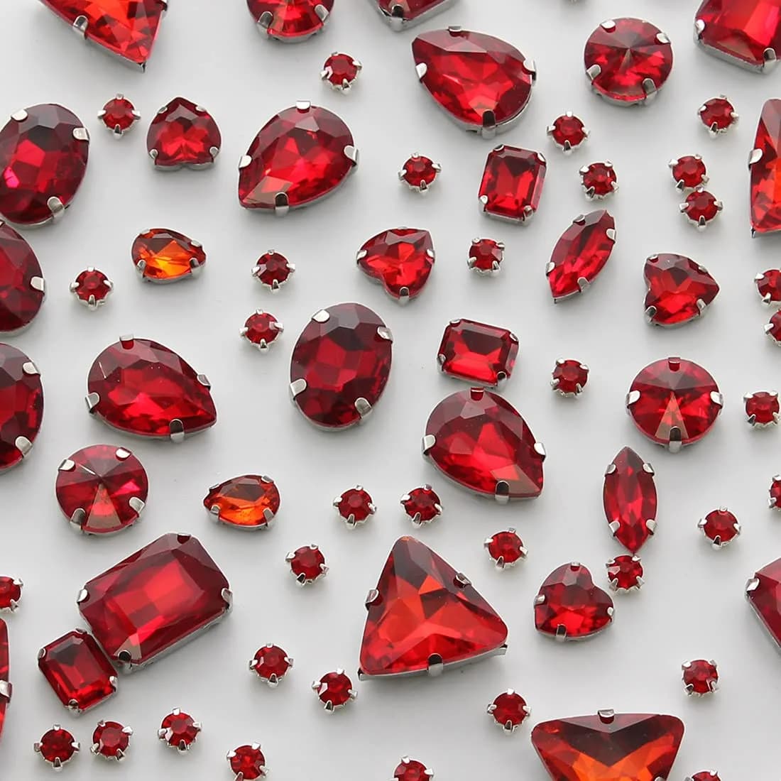 TANOSII Mixed Shapes Glass Sew-On Rhinestones 100 PCS | Crystal Gems with Silver Claw for Jewelry Crafts Clothes Shoes Costume Garment Red - main product image