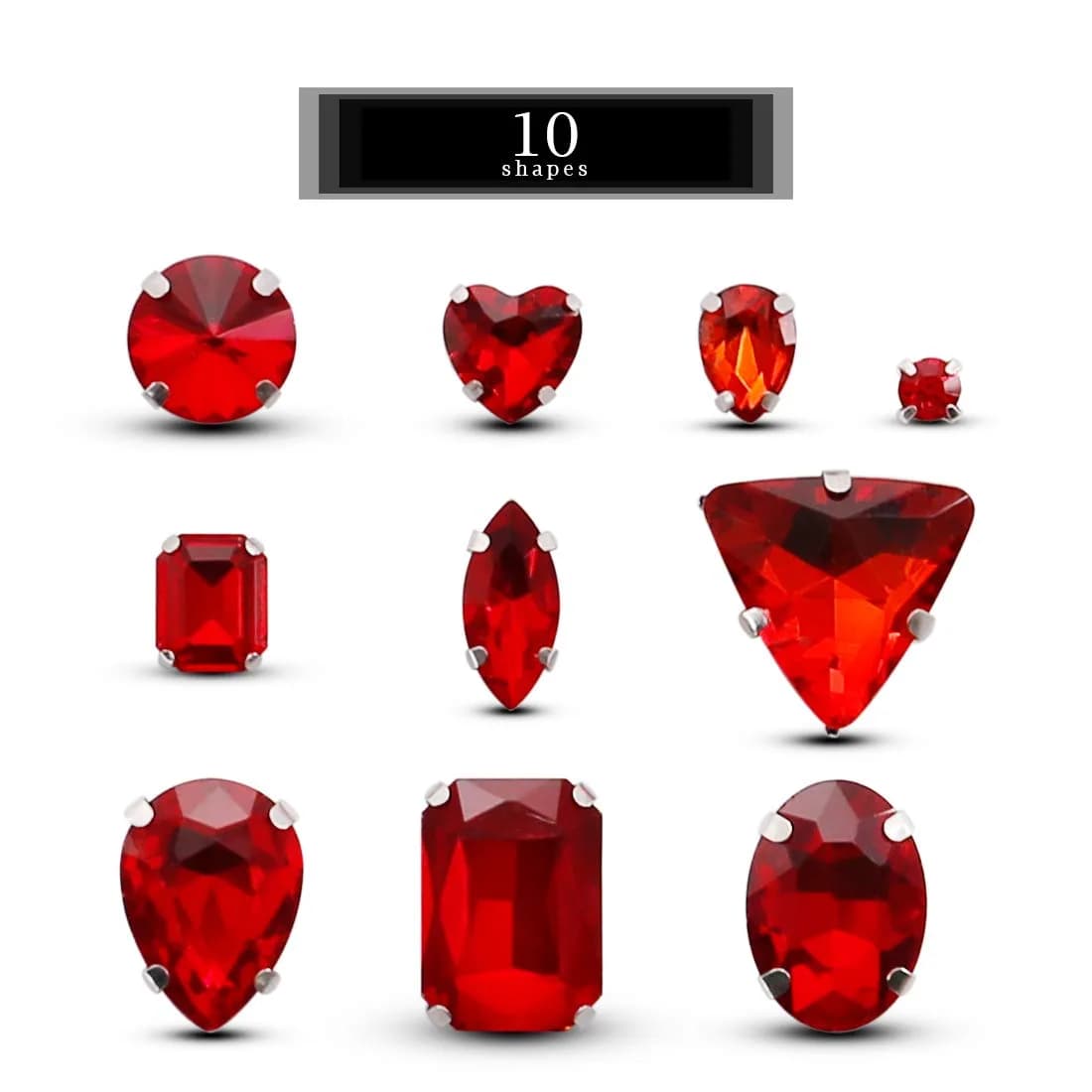 TANOSII Mixed Shapes Glass Sew-On Rhinestones 100 PCS | Crystal Gems with Silver Claw for Jewelry Crafts Clothes Shoes Costume Garment Red - view 2