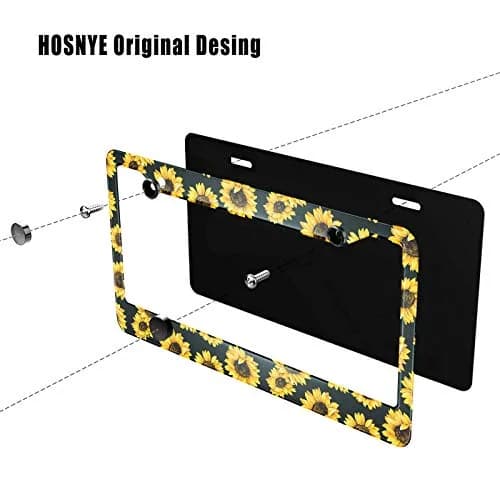 HOSNYE Watercolor Sunflower License Plate Frame 12" X 6" | Colorful Metal Car Tag Cover for Women Men US Vehicles thumbnail 3