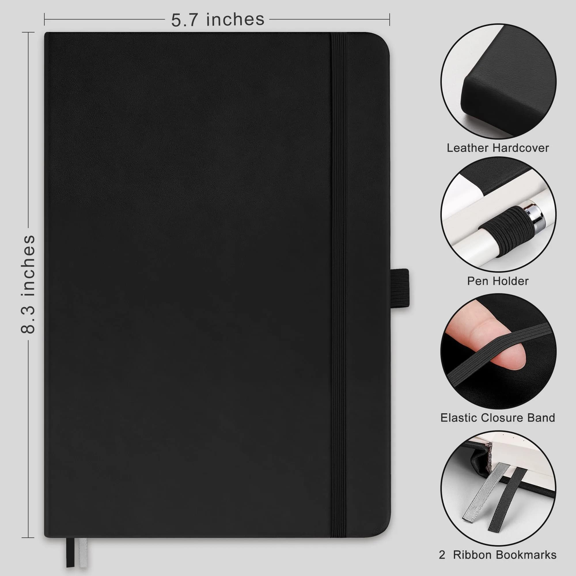 RETTACY A5 Lined Paper Notebook with Black Leather Hardcover - 192 Pages, 100 GSM Thick Paper, Rose Gold Accents - view 2