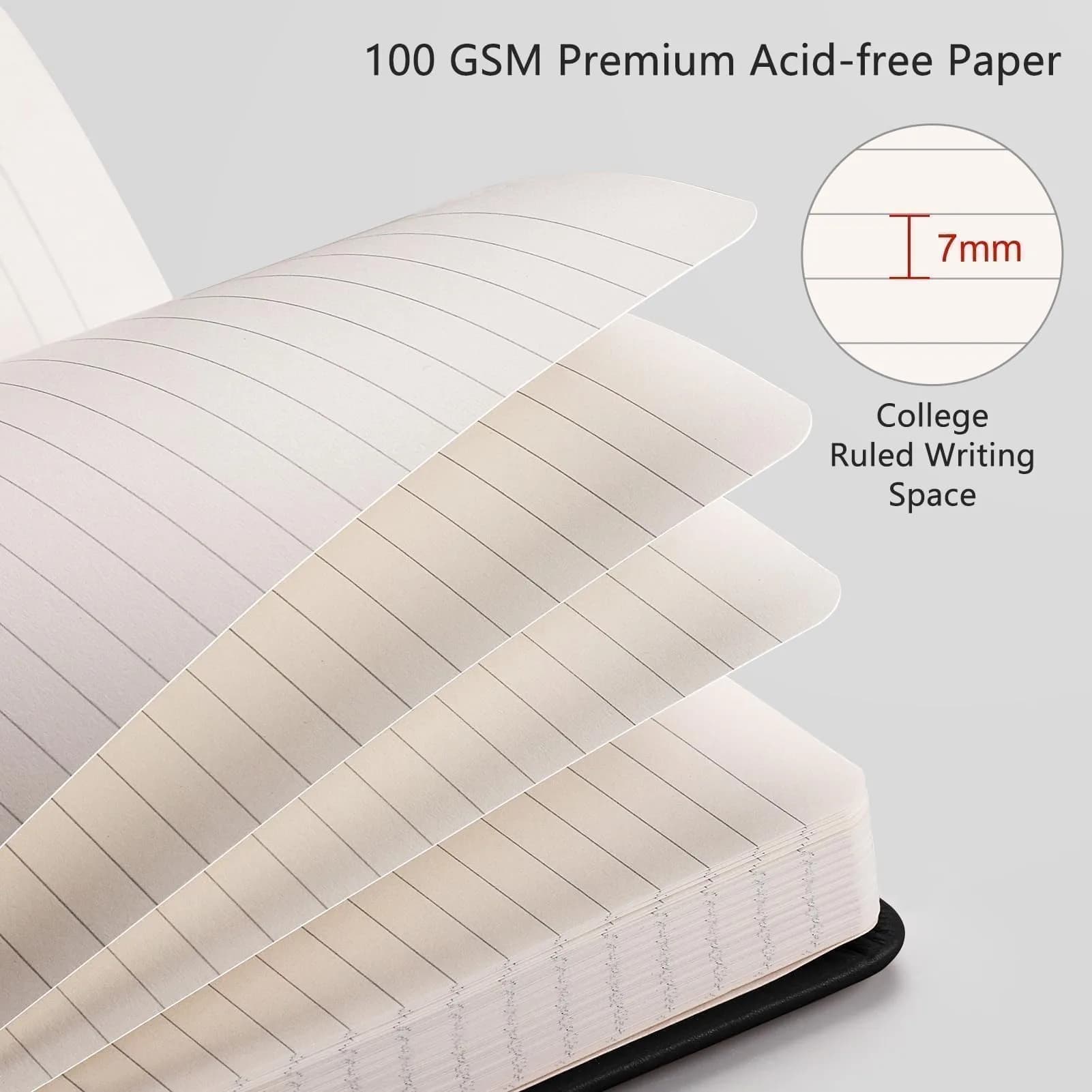 RETTACY A5 Lined Paper Notebook with Black Leather Hardcover - 192 Pages, 100 GSM Thick Paper, Rose Gold Accents - view 3