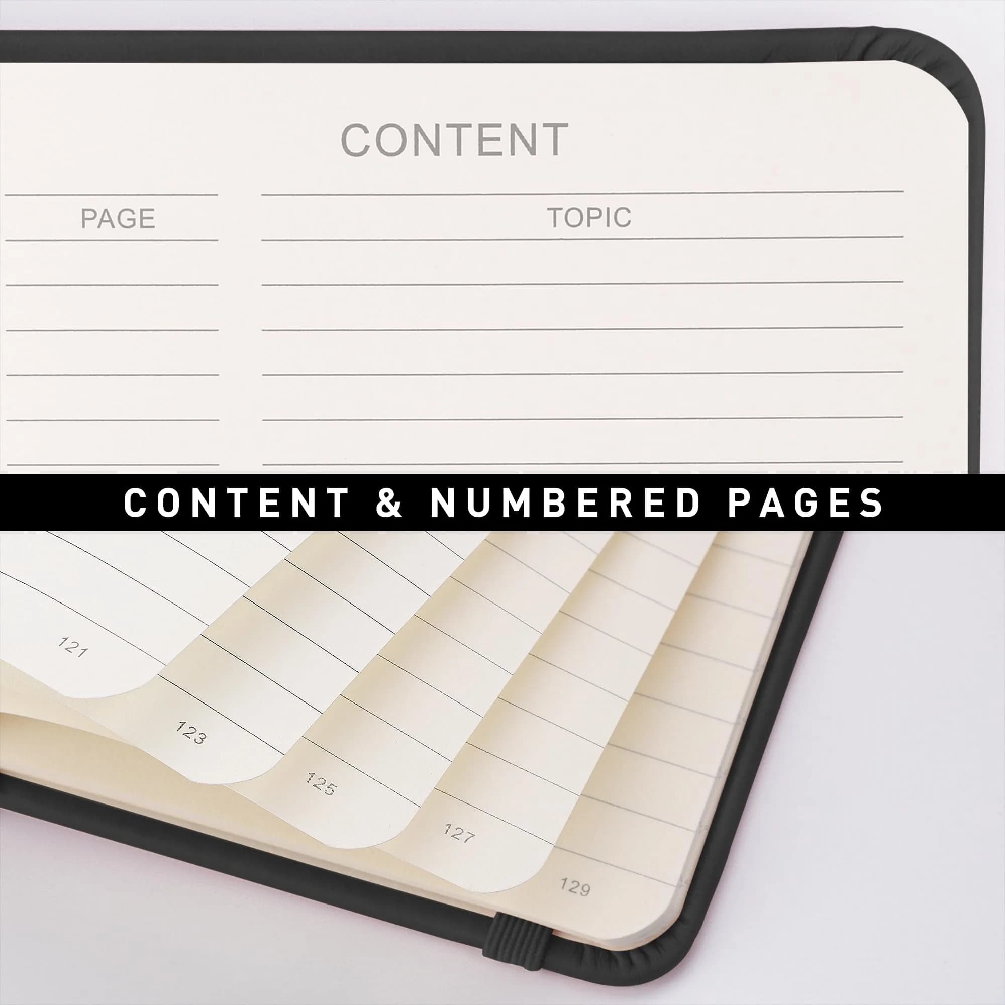 RETTACY A5 Lined Paper Notebook with Black Leather Hardcover - 192 Pages, 100 GSM Thick Paper, Rose Gold Accents - view 4