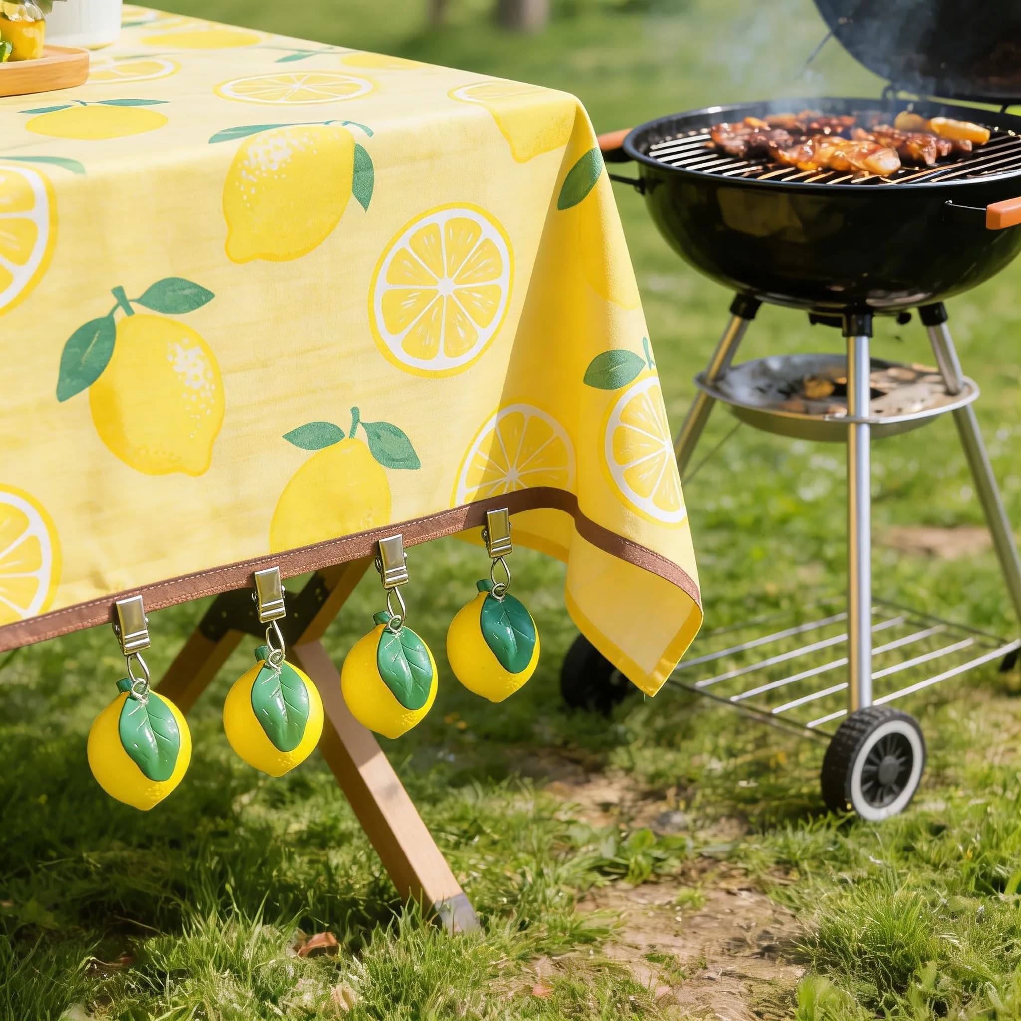 TwoFish Lemon Tablecloth Clamps Set of 4 | Handmade Resin Lemon Design for Outdoor & Indoor Use — Yellow