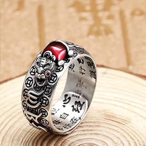 Pingyongchang Red PiXiu Mantra Protection Wealth Ring Adjustable (9mm Width, 1.2mm Thickness) thumbnail 2
