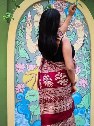 EthnicJunction Silk Cotton Kalamkari Print Saree With Blouse Piece, Maroon, 5.5 m (18 ft) | Authentic Indian Weave thumbnail 7