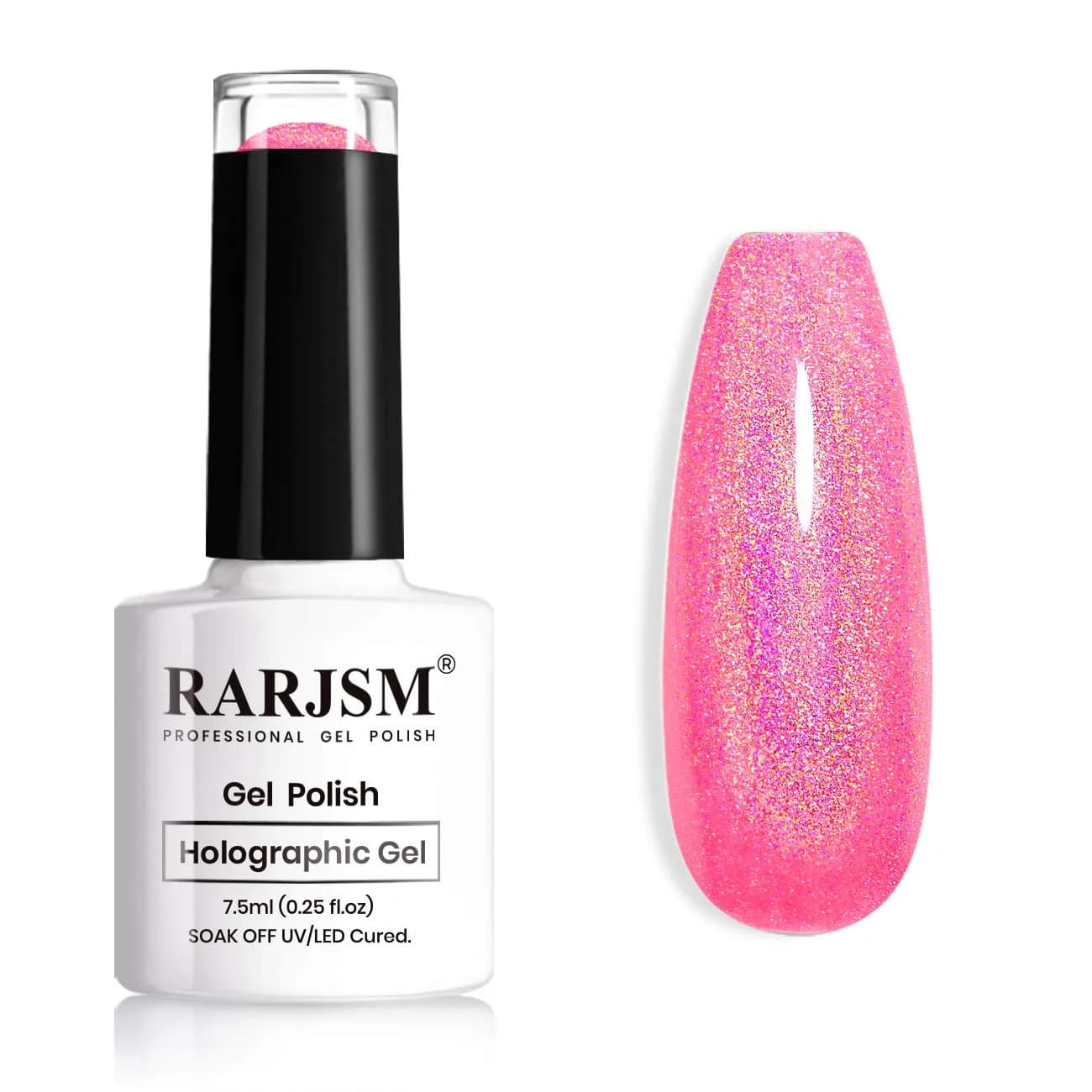RARJSM Holographic Gel Nail Polish Hot Pink 7.5ml (0.25 Fl Oz) | Neon Glossy Finish - main product image