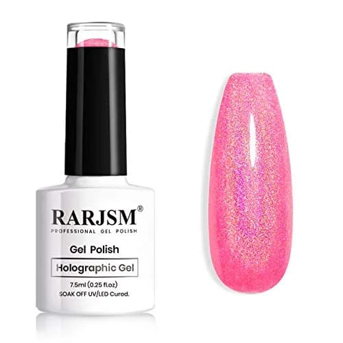 RARJSM Holographic Gel Nail Polish Hot Pink 7.5ml (0.25 Fl Oz) | Neon Glossy Finish thumbnail 1