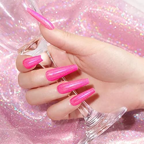 RARJSM Holographic Gel Nail Polish Hot Pink 7.5ml (0.25 Fl Oz) | Neon Glossy Finish thumbnail 2