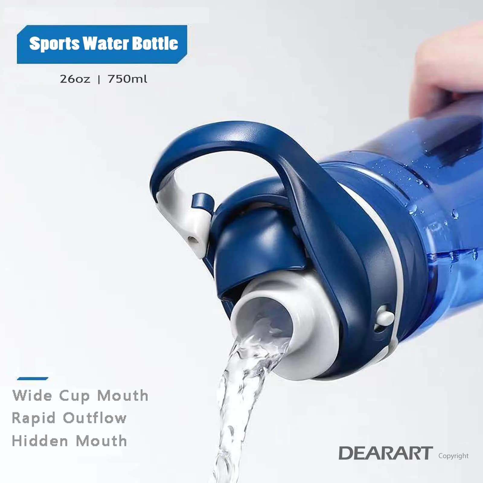 DEARART Blue 750ml (25.4oz) Water Bottle | Leakproof, Wide Mouth, One-Handed Flip-Top Lid - view 2