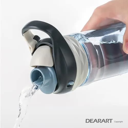 DEARART 750ml (25.4oz) Grey Water Bottle with Hidden No Straw Flip Top | Leakproof Lock Button Handle thumbnail 4
