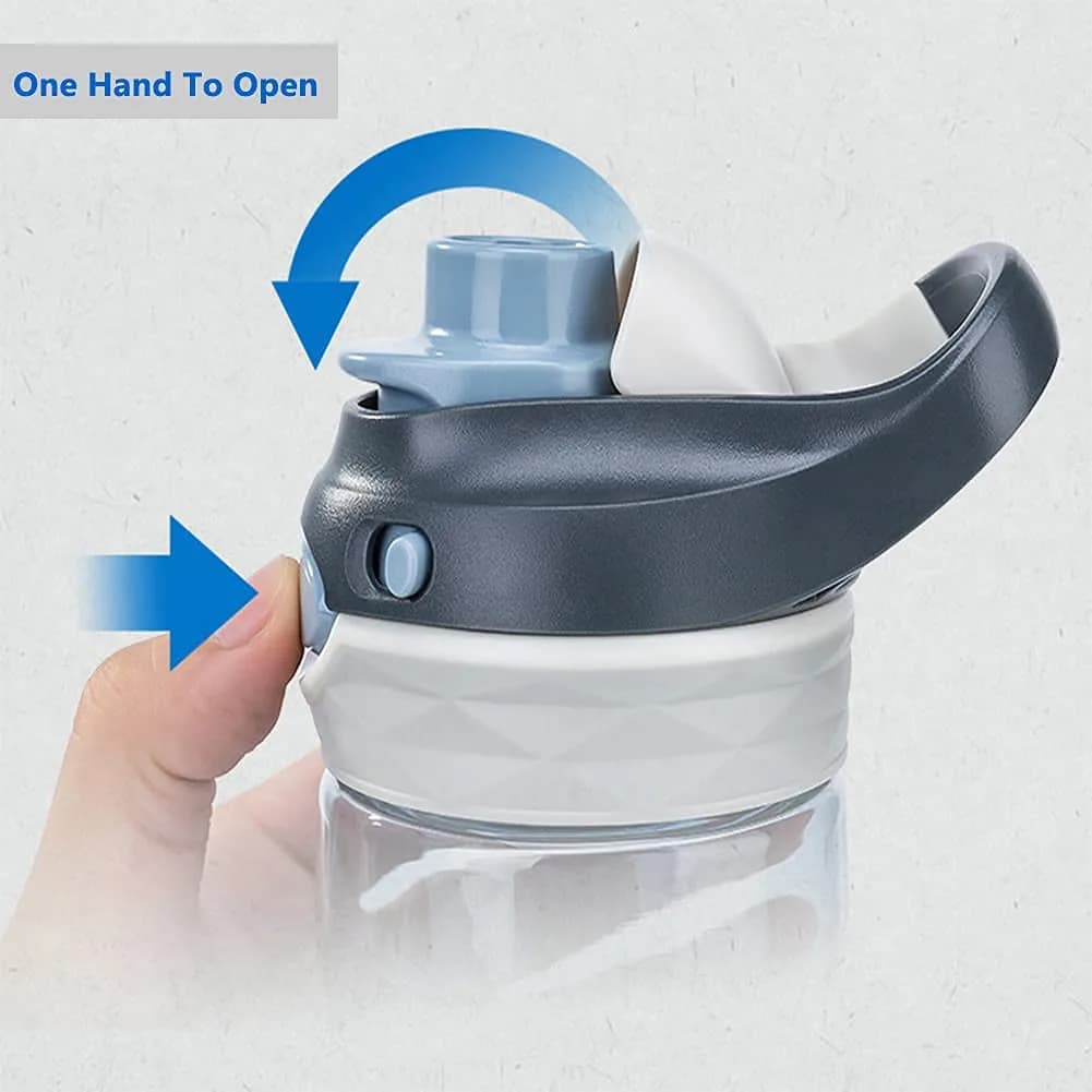 DEARART 750ml (25.4oz) Grey Water Bottle with Hidden No Straw Flip Top | Leakproof Lock Button Handle - view 5