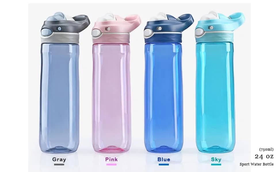 DEARART 750ml (25.4oz) Grey Water Bottle with Hidden No Straw Flip Top | Leakproof Lock Button Handle - view 7