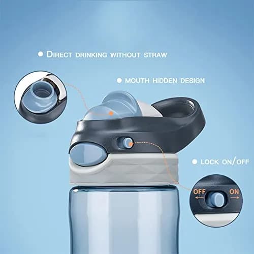 DEARART 750ml (25.4oz) Grey Water Bottle with Hidden No Straw Flip Top | Leakproof Lock Button Handle thumbnail 3