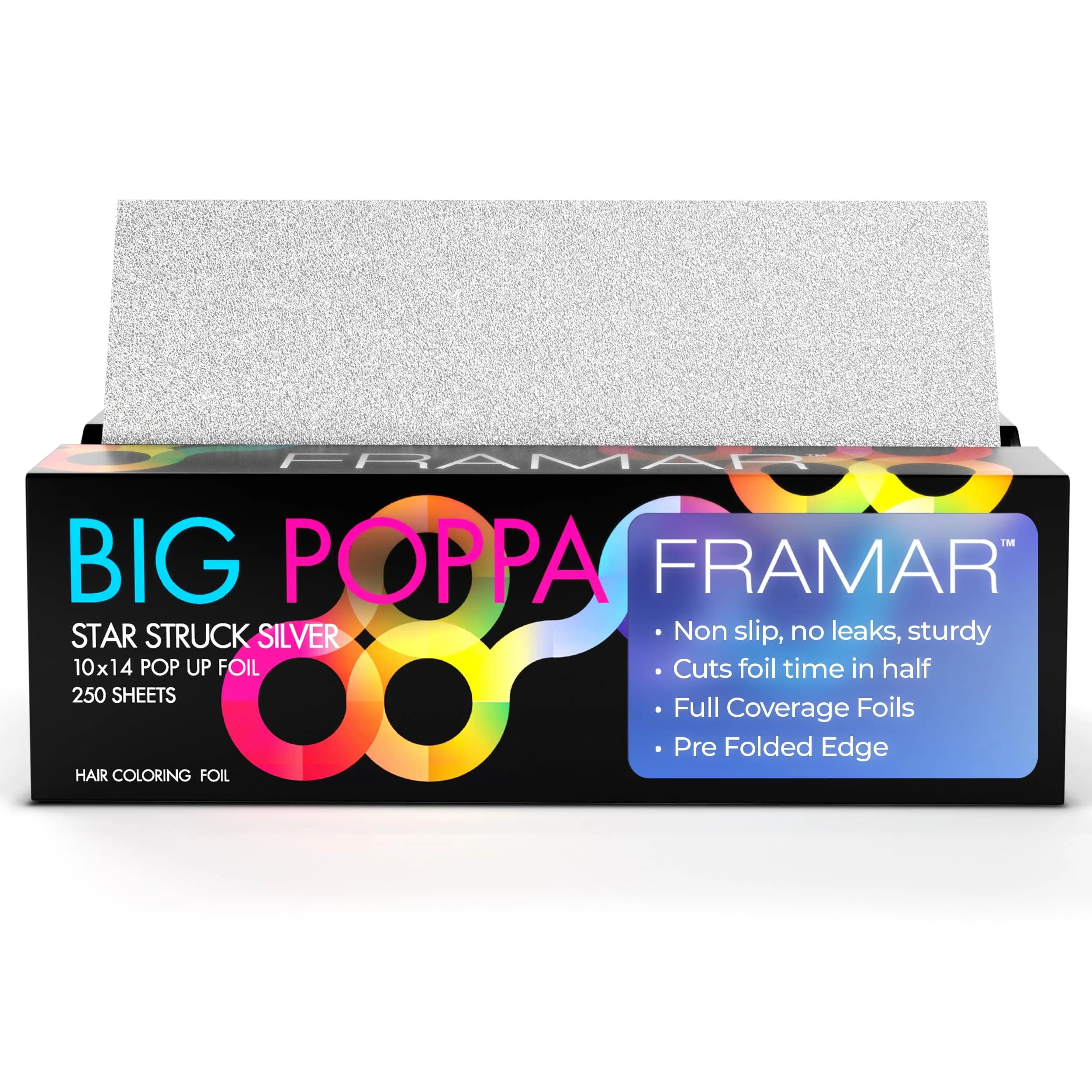 Framar Big Poppa Silver Pop Up Hair Foil 250 Sheets | Professional Embossed Grip for Highlights — Silver