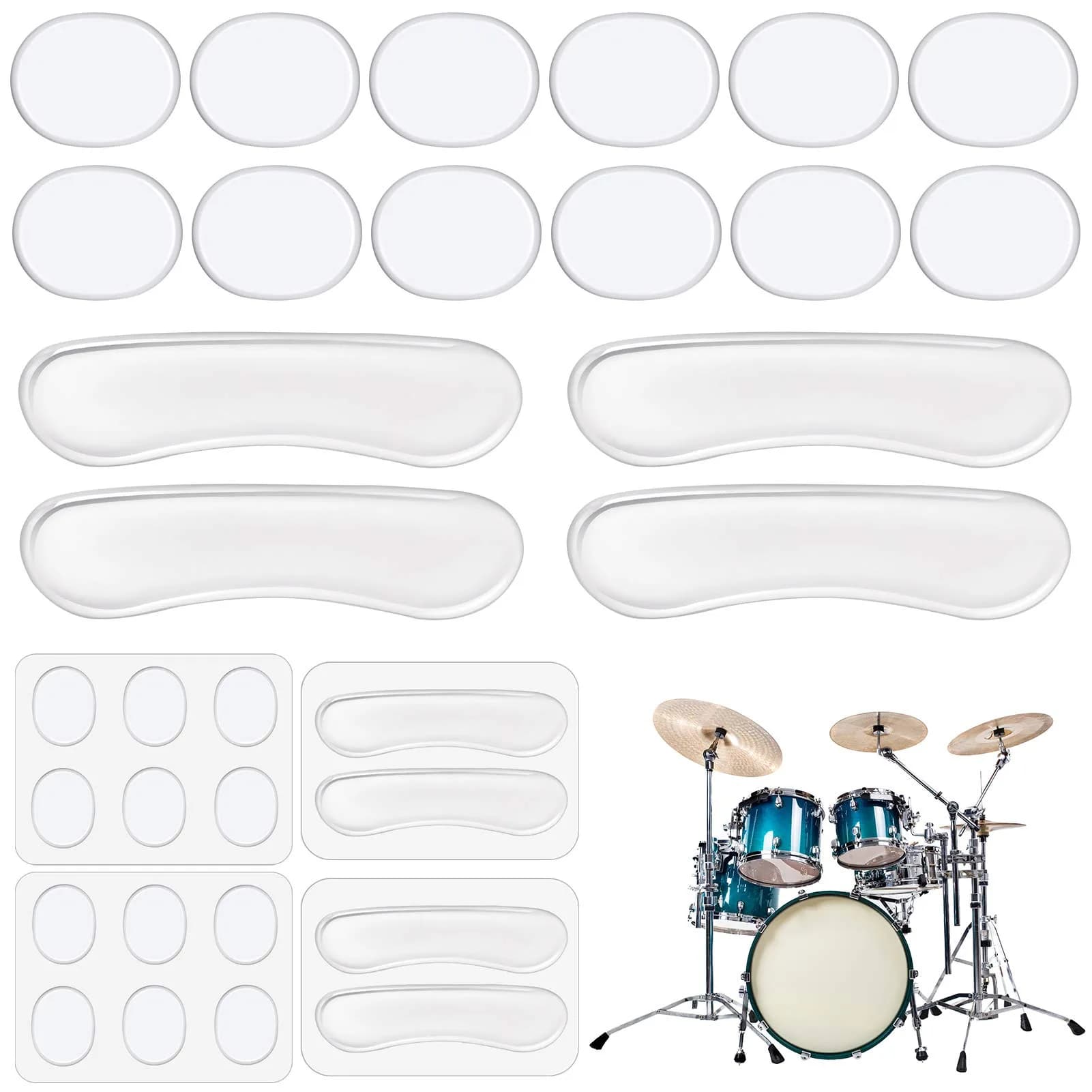 MIKIMIQI Drum Dampeners Gel Pads 16 Pcs Clear Silicone | Tone Control & Noise Reduction