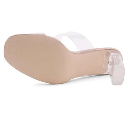 Shoe Land Clear Heels for Women, Transparent Two Strap Chunky Block High Heel Mules, Size 8.5 | Slip-On Square Toe Dressy Sandals thumbnail 6