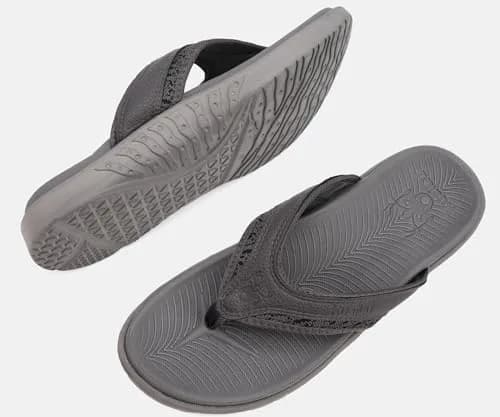 KuaiLu Men's Leather Flip Flops Orthotic Thong Sandals With Arch Support - Grey US 12 (27.5 cm) thumbnail 6