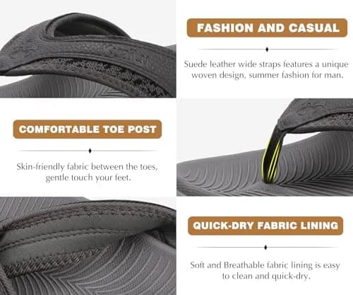 KuaiLu Men's Leather Flip Flops Orthotic Thong Sandals With Arch Support - Grey US 12 (27.5 cm) thumbnail 7