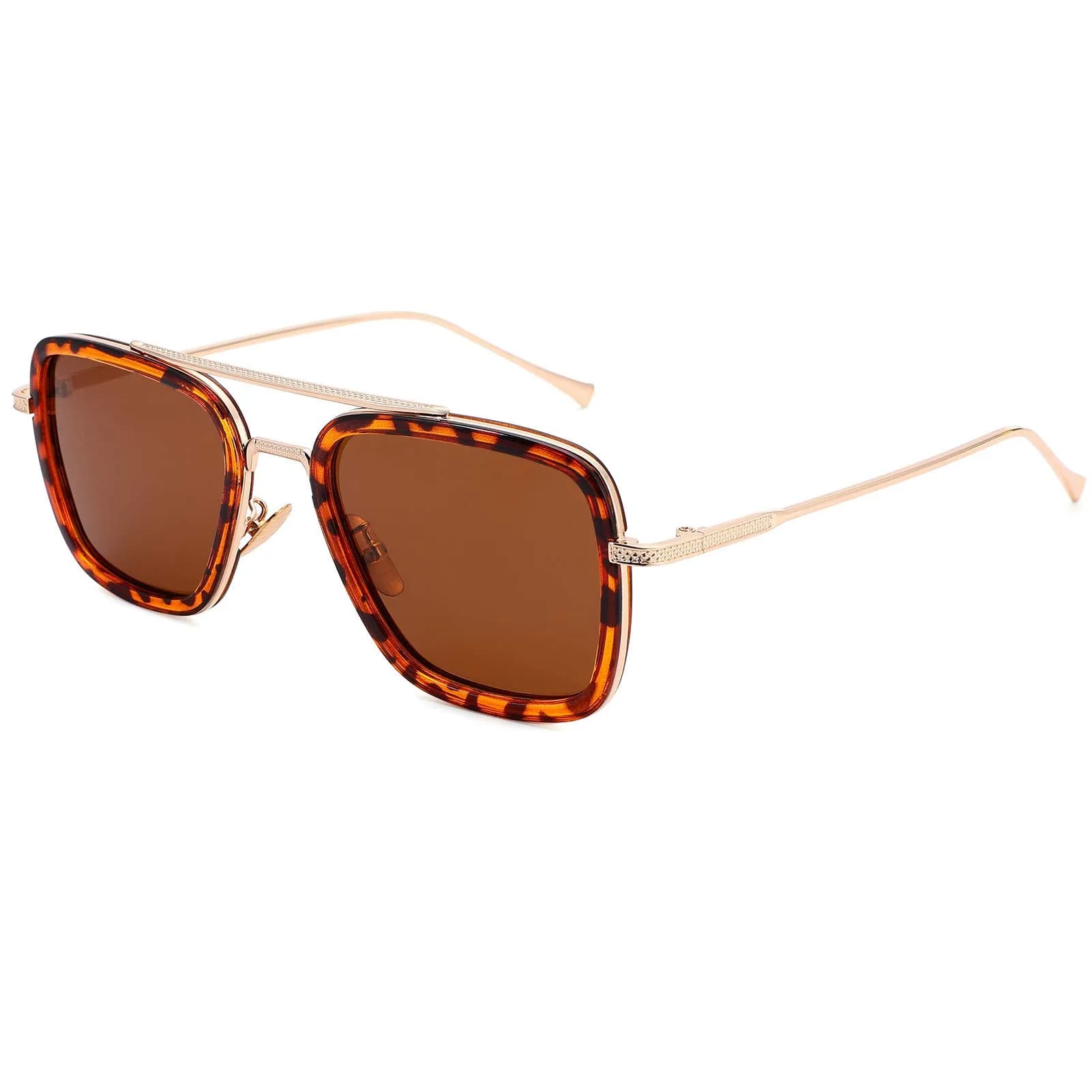NULOOQ Tony Stark Aviator Sunglasses - Tortoise/Brown Polarized Gradient Lenses - main product image
