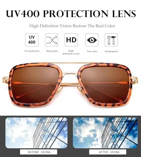 NULOOQ Tony Stark Aviator Sunglasses - Tortoise/Brown Polarized Gradient Lenses thumbnail 4