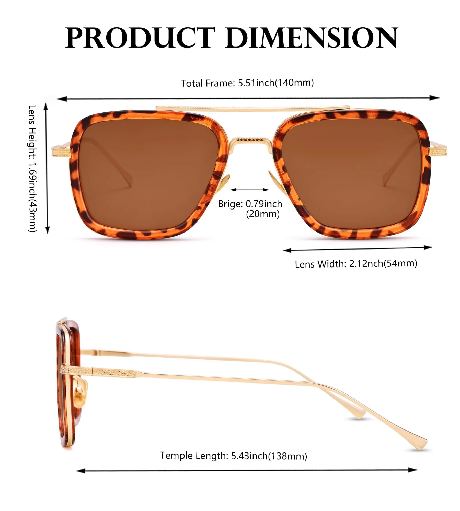 NULOOQ Tony Stark Aviator Sunglasses - Tortoise/Brown Polarized Gradient Lenses - view 3