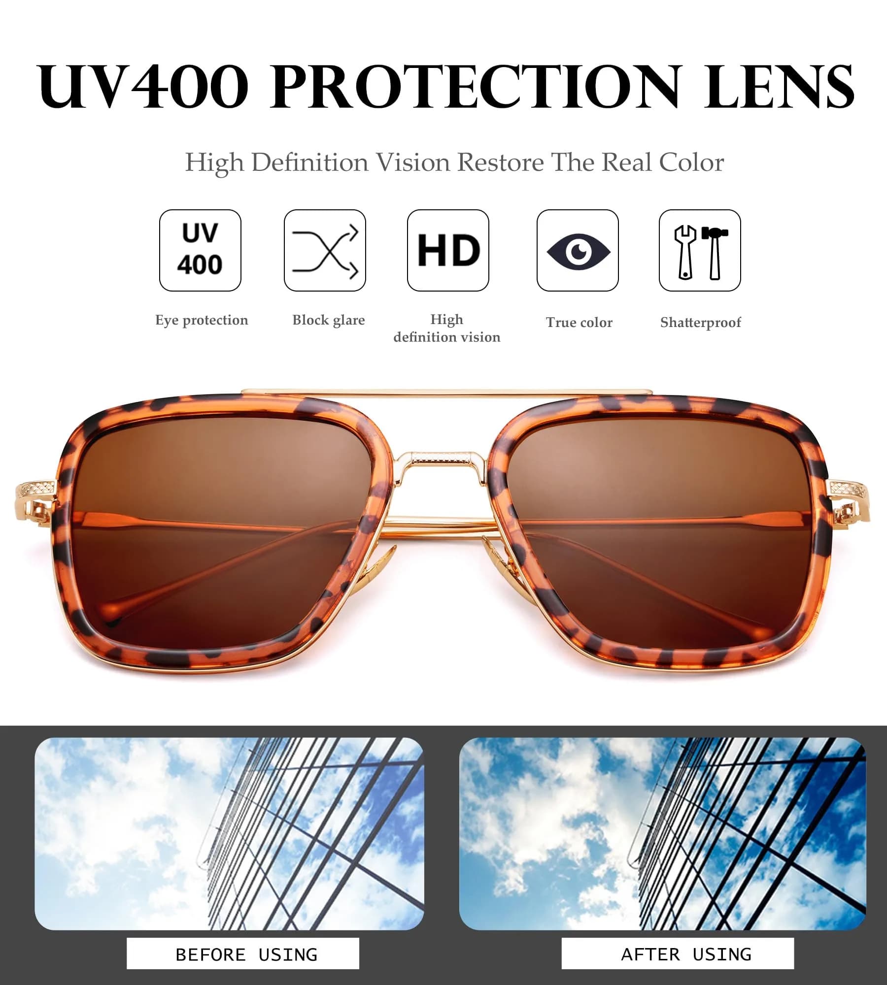 NULOOQ Tony Stark Aviator Sunglasses - Tortoise/Brown Polarized Gradient Lenses - view 4
