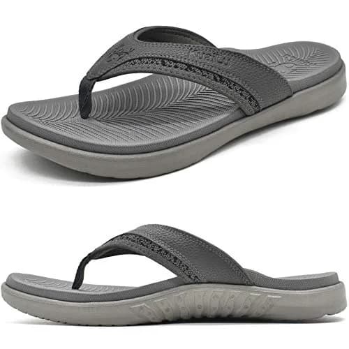 KuaiLu Men's Leather Flip Flops Orthotic Thong Sandals With Arch Support - Size 7-7.5 (US Men's) thumbnail 1