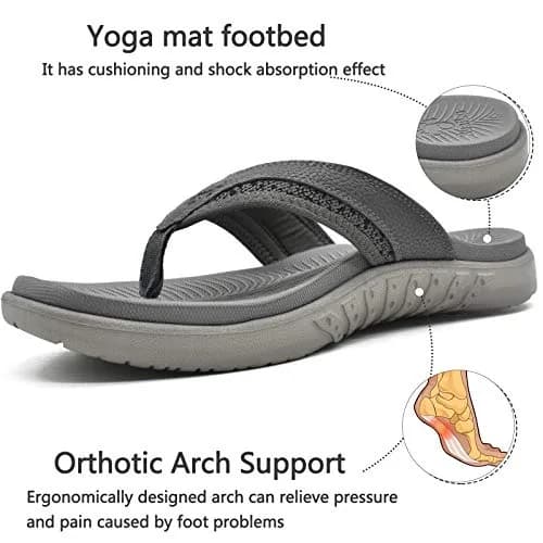 KuaiLu Men's Leather Flip Flops Orthotic Thong Sandals With Arch Support - Size 7-7.5 (US Men's) thumbnail 4