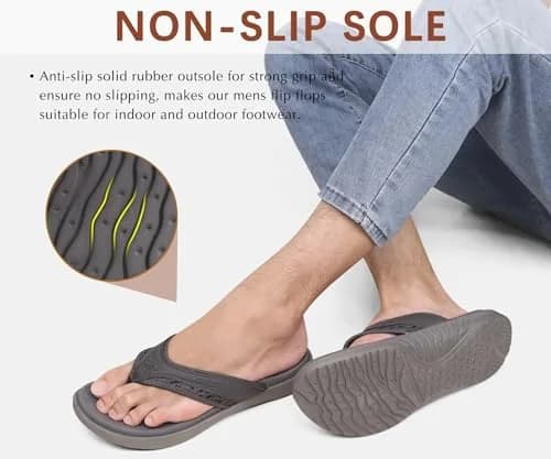 KuaiLu Men's Leather Flip Flops Orthotic Thong Sandals With Arch Support - Size 7-7.5 (US Men's) thumbnail 5