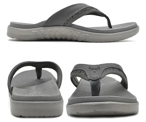 KuaiLu Men's Leather Flip Flops Orthotic Thong Sandals With Arch Support - Size 7-7.5 (US Men's) thumbnail 8