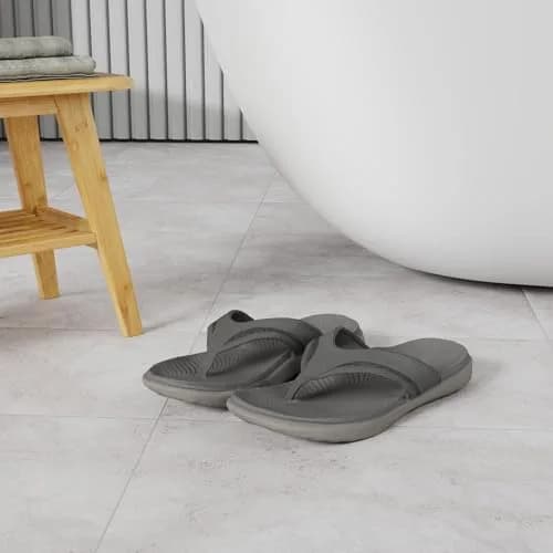 KuaiLu Men's Leather Flip Flops Orthotic Thong Sandals With Arch Support - Size 7-7.5 (US Men's) thumbnail 2