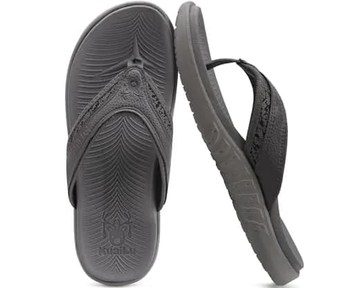 KuaiLu Men's Leather Flip Flops Orthotic Thong Sandals With Arch Support - Size 7-7.5 (US Men's) thumbnail 3