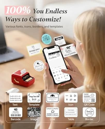 NIIMBOT B21 Label Printer Red | Bluetooth Thermal Label Maker with 230pcs 50x30mm Labels thumbnail 6