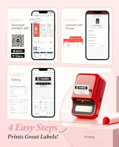 NIIMBOT B21 Label Printer Red | Bluetooth Thermal Label Maker with 230pcs 50x30mm Labels thumbnail 8