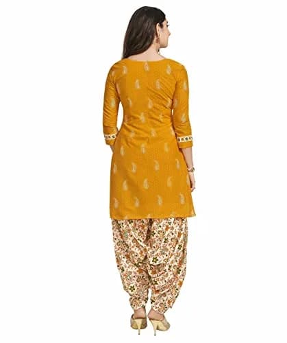 Miraan Women's Cotton Printed Readymade Salwar Suit XXX-Large Yellow 116.84 cm (46 inches) Chest | 3-Piece Stitched Cotton Set thumbnail 2