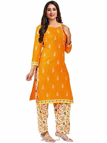 Miraan Women's Cotton Printed Readymade Salwar Suit XXX-Large Yellow 116.84 cm (46 inches) Chest | 3-Piece Stitched Cotton Set thumbnail 3