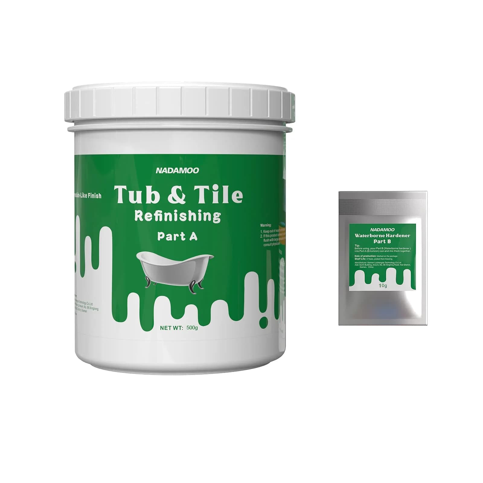 NADAMOO White Tub and Tile Refinishing Kit 500g (17.5 Fl Oz) | Semi-Matte Finish for Ceramic, Porcelain, Fiberglass — White