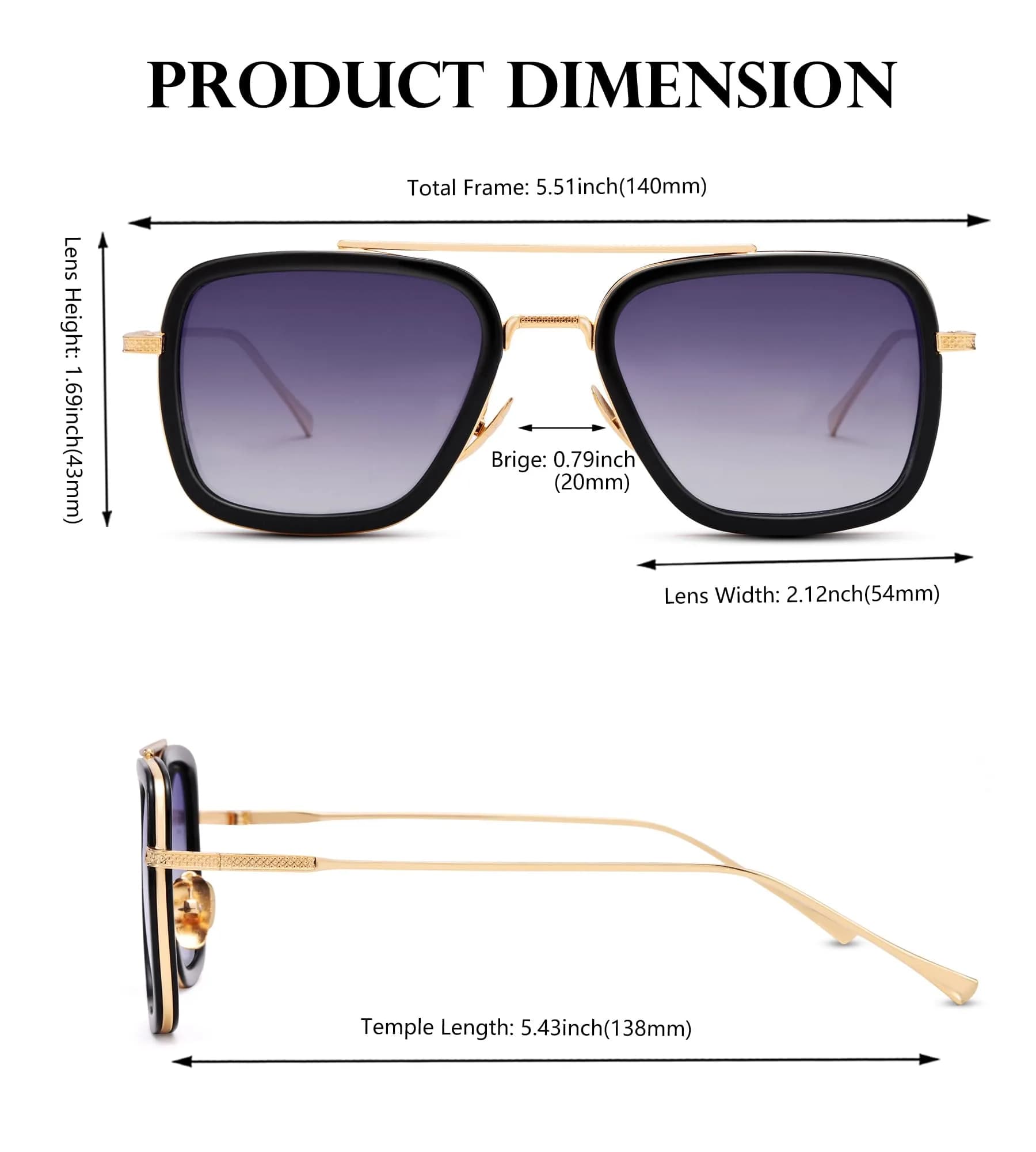 NULOOQ Tony Stark Aviator Sunglasses - Gold/Gradient Gray Polarized Metal Frame - view 4