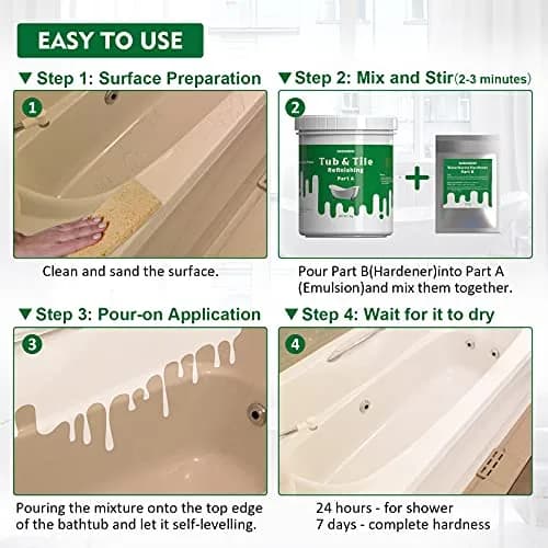 NADAMOO Tub and Tile Refinishing Kit 1kg | Semi-Gloss White for Bathroom & Kitchen thumbnail 7