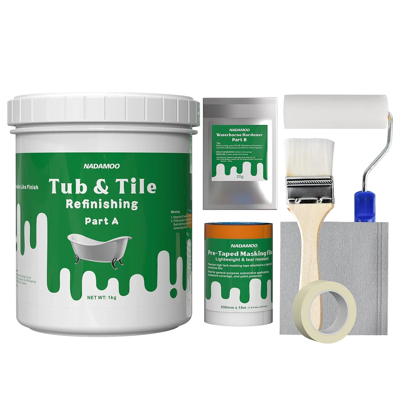 NADAMOO Tub and Tile Refinishing Kit 1kg | Semi-Gloss White for Bathroom & Kitchen — White