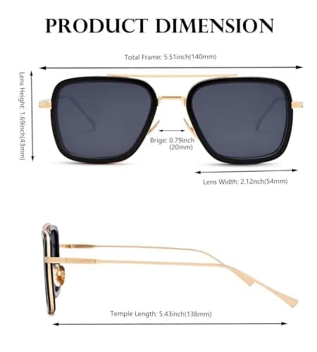 NULOOQ Tony Stark B5* Gold/Gray Polarized Aviator Sunglasses for Men & Women thumbnail 4