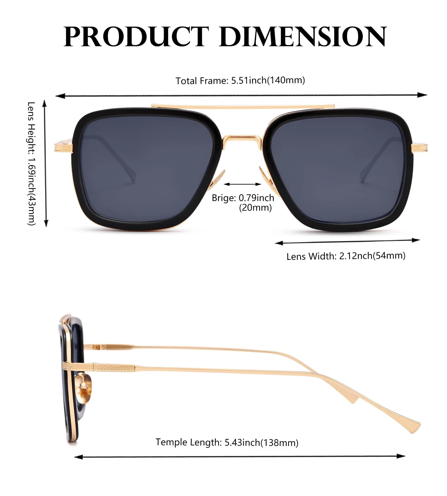 NULOOQ Tony Stark B5* Gold/Gray Polarized Aviator Sunglasses for Men & Women - view 4