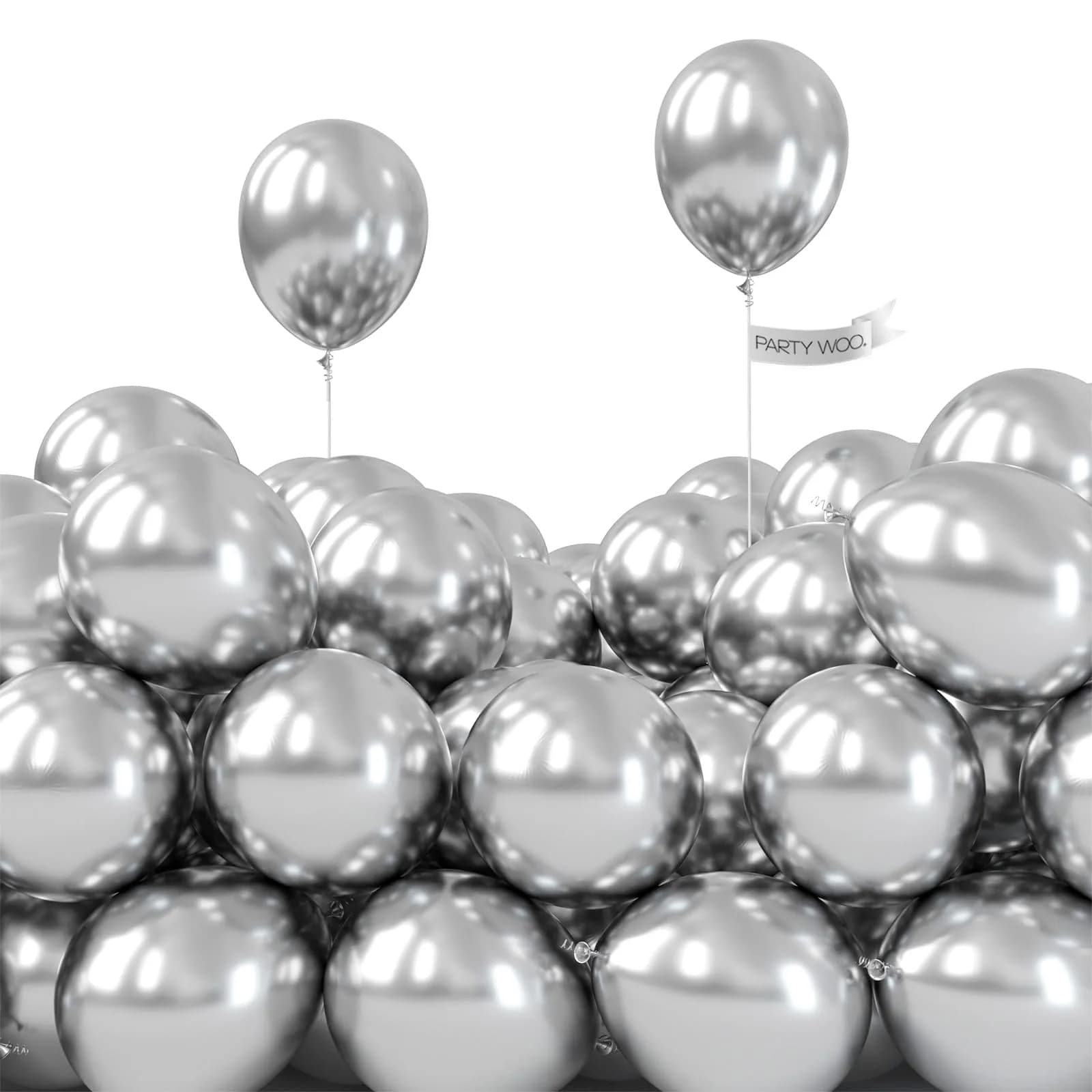 PartyWoo 50pcs 5 Inch Silver Metallic Balloons | ASTM Certified Latex Party Balloons for Birthday, Wedding - main product image