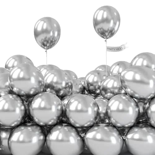 PartyWoo 50pcs 5 Inch Silver Metallic Balloons | ASTM Certified Latex Party Balloons for Birthday, Wedding thumbnail 1