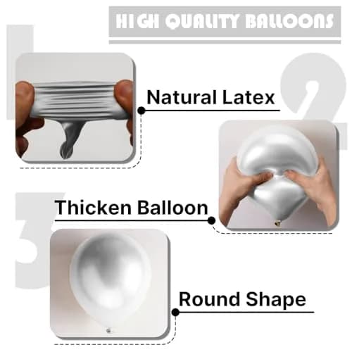 PartyWoo 50pcs 5 Inch Silver Metallic Balloons | ASTM Certified Latex Party Balloons for Birthday, Wedding thumbnail 7
