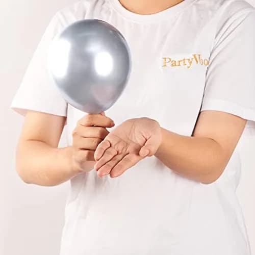 PartyWoo 50pcs 5 Inch Silver Metallic Balloons | ASTM Certified Latex Party Balloons for Birthday, Wedding thumbnail 2