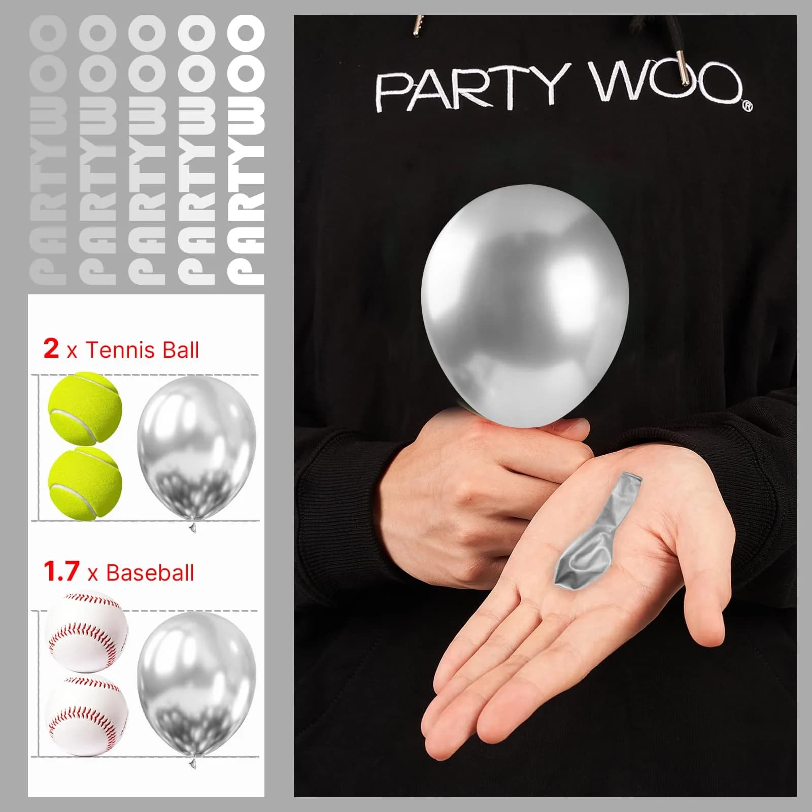 PartyWoo 50pcs 5 Inch Silver Metallic Balloons | ASTM Certified Latex Party Balloons for Birthday, Wedding - view 4