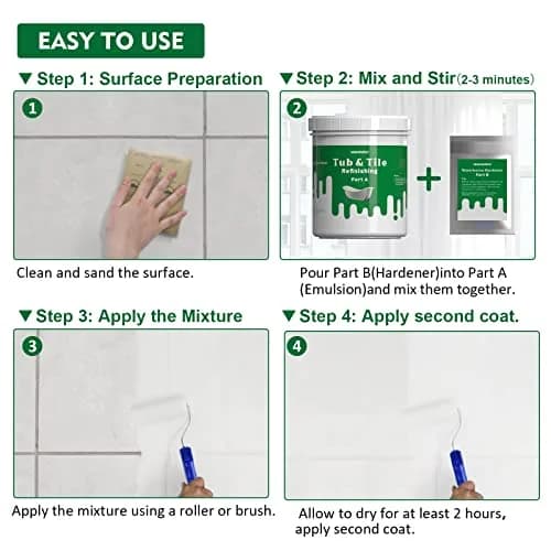 NADAMOO Tub and Tile Refinishing Kit White 3kg (105 Fl Oz) | DIY Bathroom Kitchen Porcelain Fiberglass Resurface Paint thumbnail 6