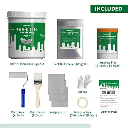 NADAMOO Tub and Tile Refinishing Kit White 3kg (105 Fl Oz) | DIY Bathroom Kitchen Porcelain Fiberglass Resurface Paint thumbnail 2