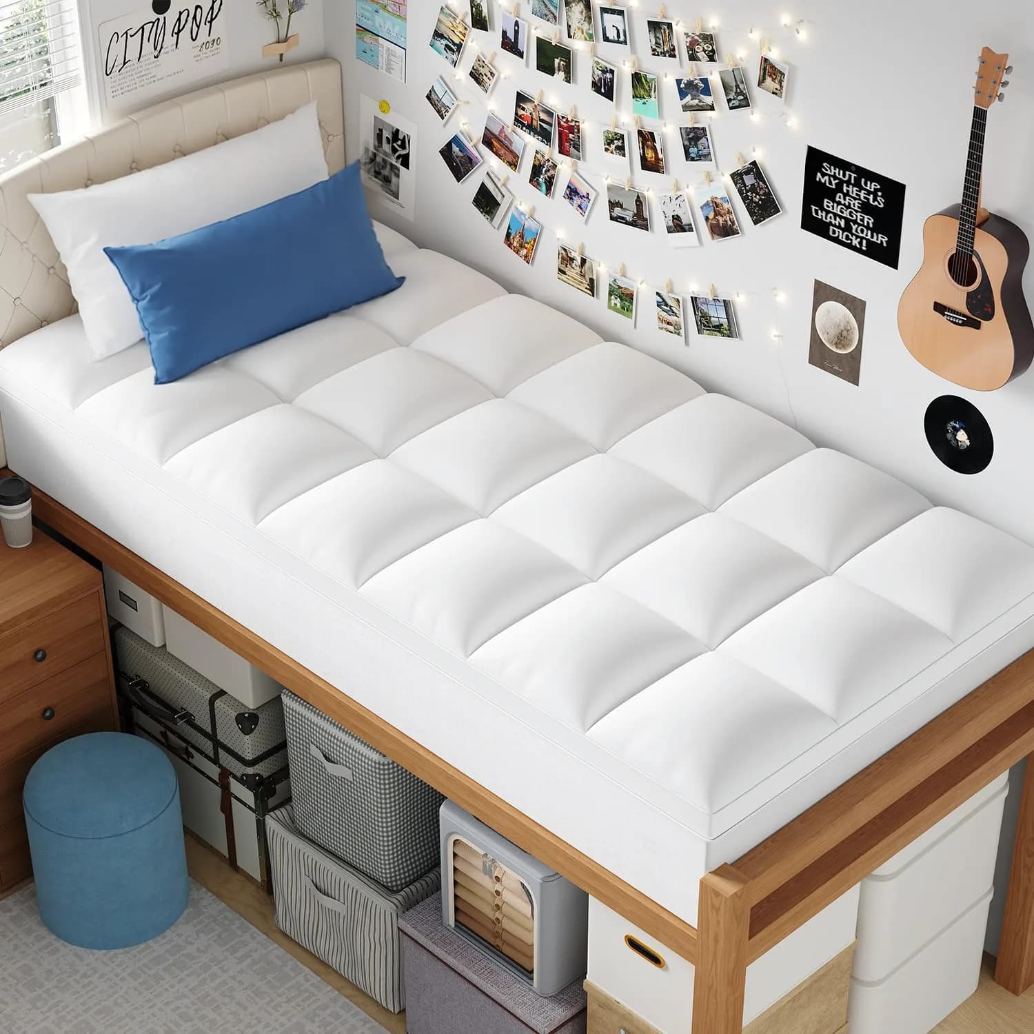 ELEMUSE Twin XL Mattress Topper for College Dorm, Thick Pillow Top Bed Pad | Comfort Upgrade for Dorm Beds